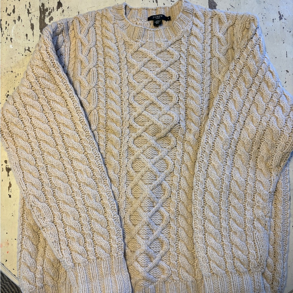 J. Crew Heavy 100% Wool Cable Knit Crewneck Sweater
